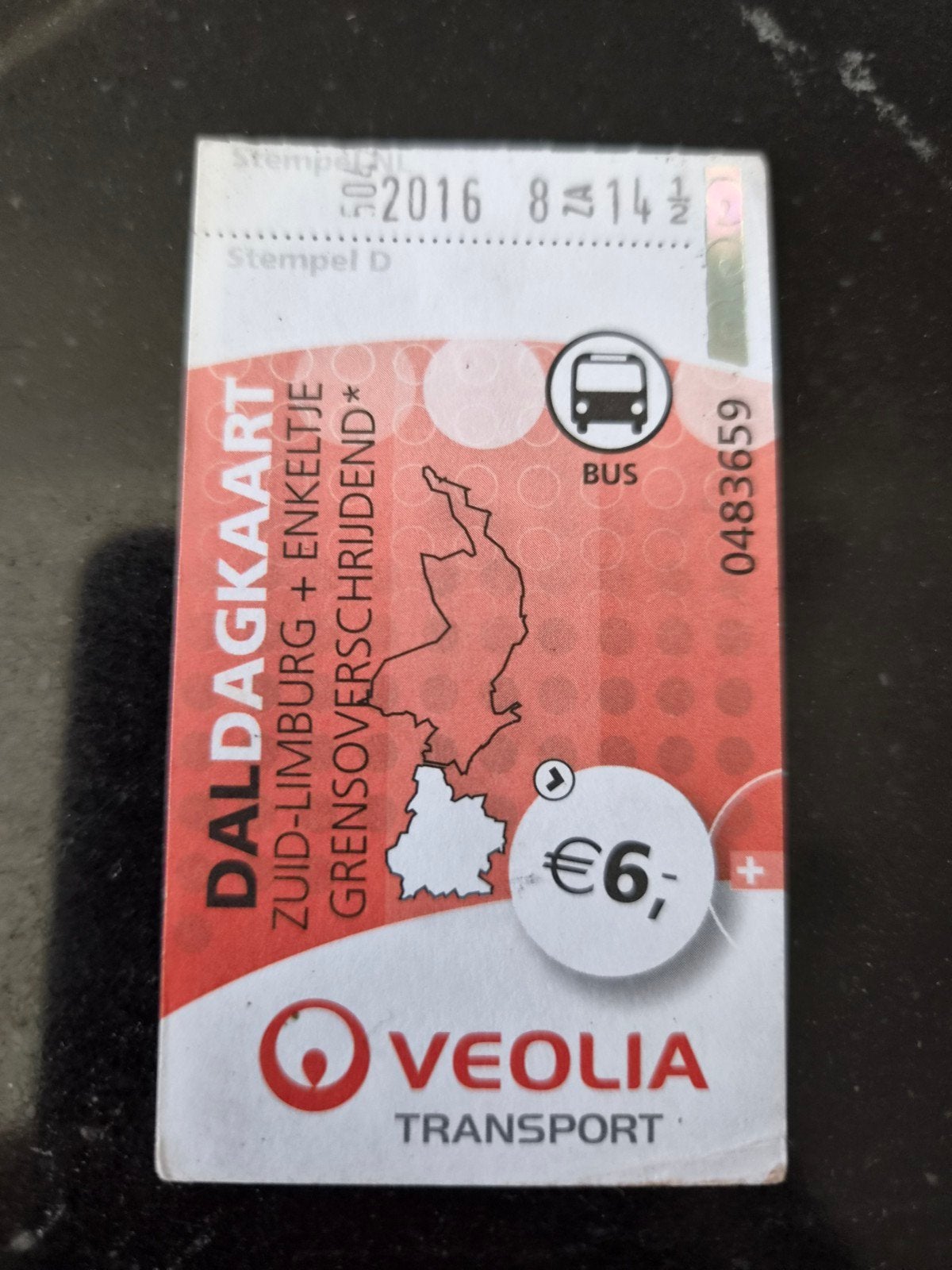 Dagkaart Veolia Bus gebruikt, Verzamelen, Ophalen of Verzenden, Gebruikt, Bus of Metro, Overige typen