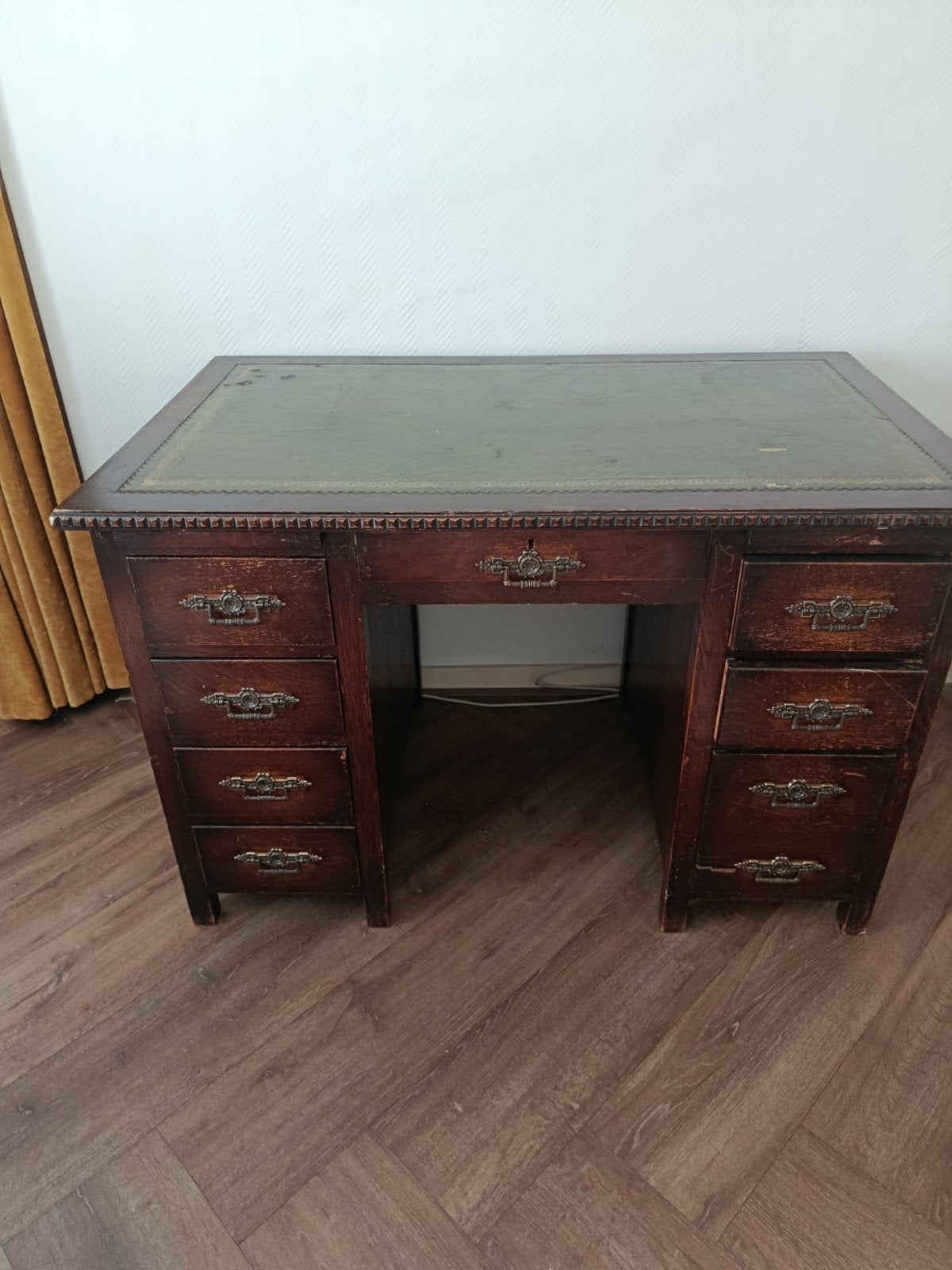 Antiek Vintage Bureau met Groen Leren Blad, Antiek en Kunst, Ophalen