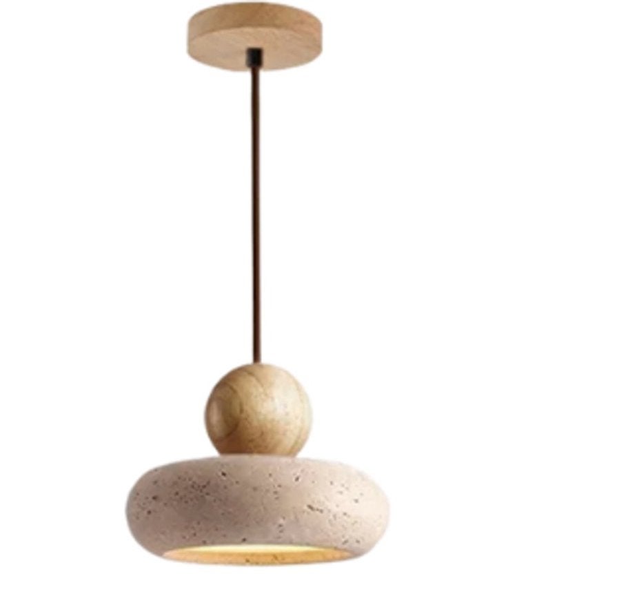 Japandi hanglamp - eikenhout - travertin - marmer - nieuw, Japandi, Nieuw, Overige fittingen, Ophalen of Verzenden