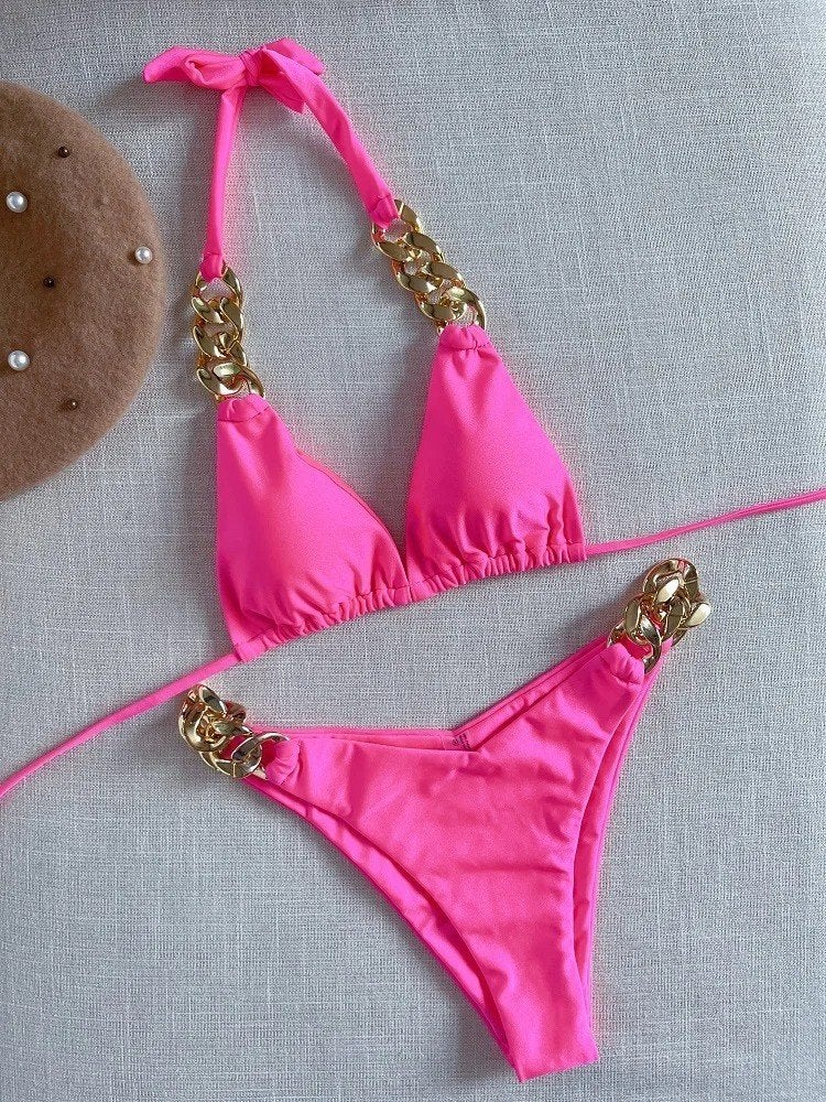 Luxe halter bikini set met driehoeksbroekje 2 delig, Ophalen of Verzenden, Nieuw, Overige kleuren, Bikini