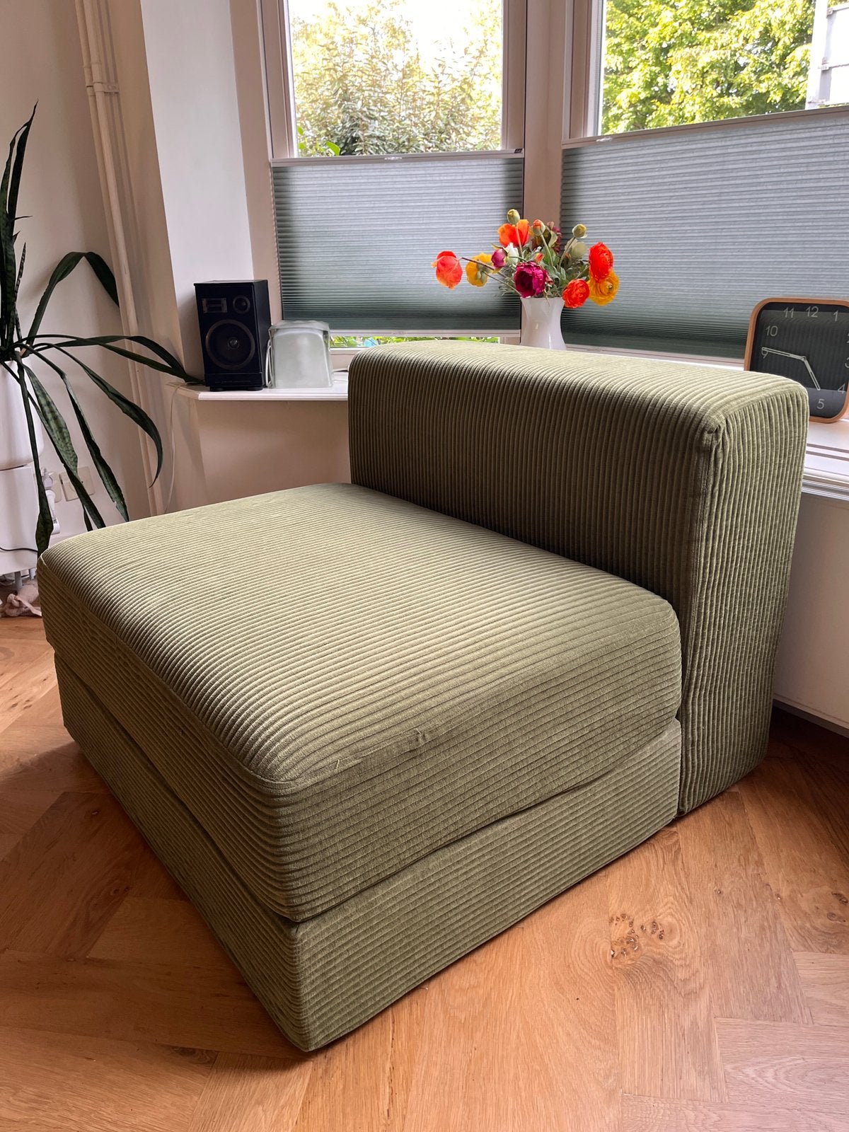 Ikea Jättebo - 1,5 zit - groene ribstof, Ophalen, Gebruikt, Eenpersoons, 75 tot 100 cm