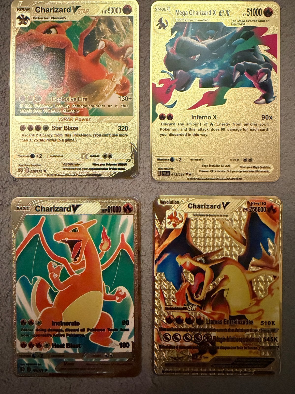 Gouden Pokémon kaarten - Charizard, Dragonite, Kangaskhan, Ophalen, Gebruikt, Meerdere kaarten