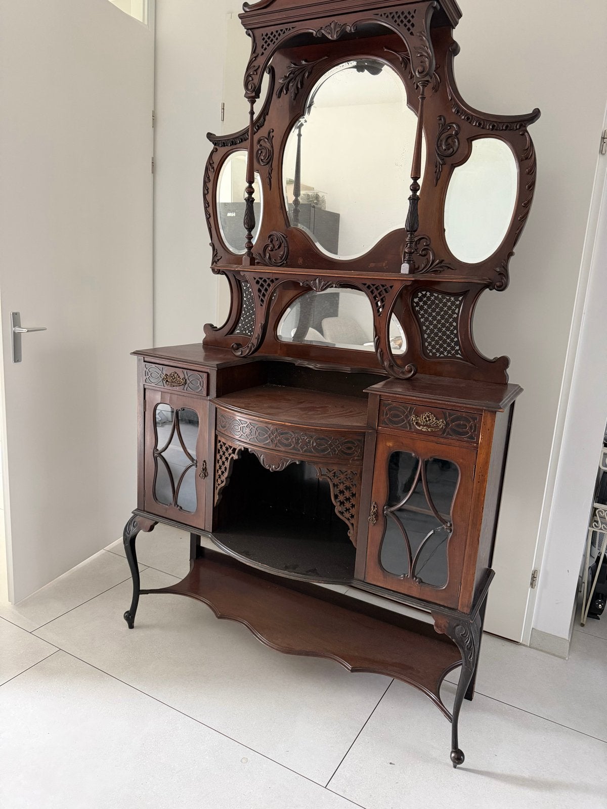 Antieke Art Nouveau Dressoir met Spiegels, Antiek en Kunst, Ophalen of Verzenden