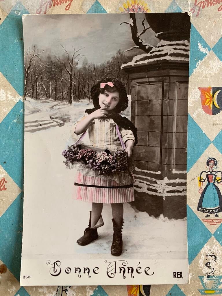 Bonne Année - bloemenverkoopstertje, Ophalen of Verzenden, Voor 1920, Gelopen, Feest(dag)