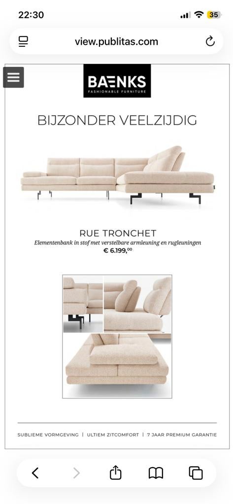 GEZOCHT BAENKS RUE TRONCHET, 100 tot 125 cm, Hoekbank, Ophalen of Verzenden, Stof