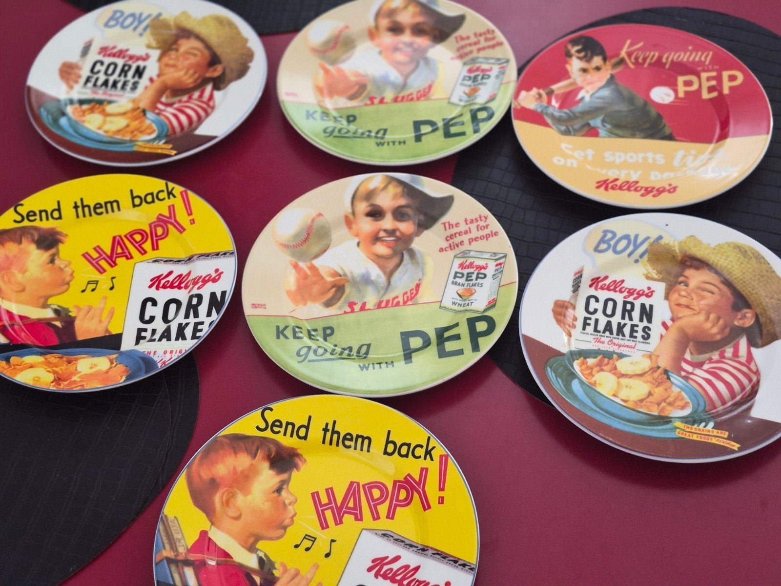 7 x KELLOGG'S vintage borden., Huis en Inrichting, Keuken | Servies, Ophalen, Zo goed als nieuw, Overige stijlen, Bord(en)