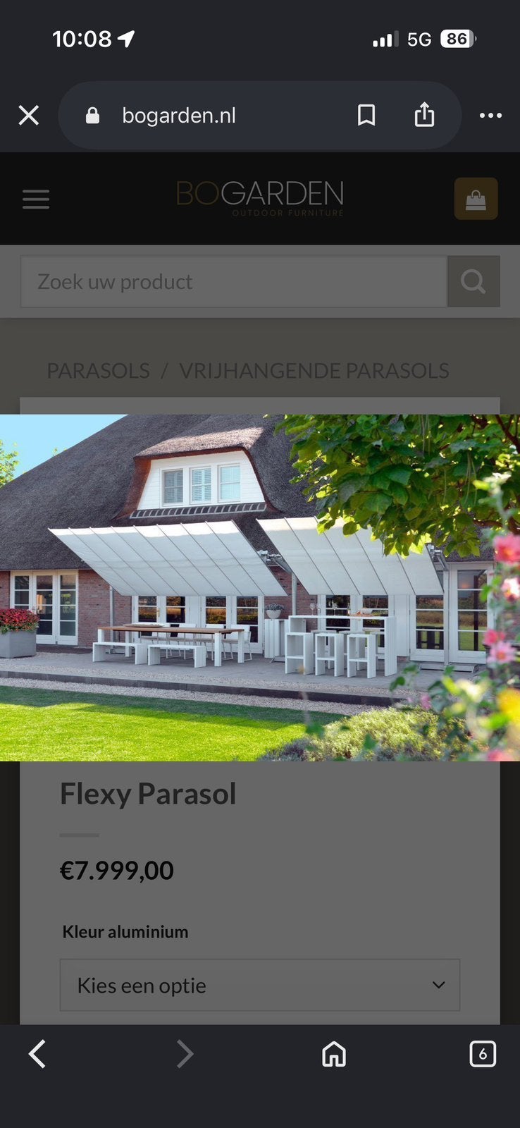 Borek Flexy Schaduwdoek / Parasol zweef, Ophalen, Zweefparasol