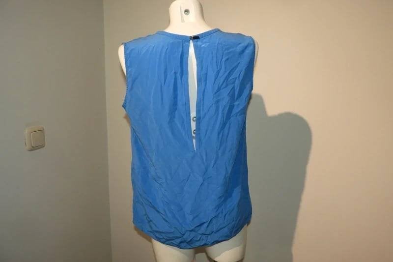 Sandro azuur turquoise blauwe top zijde opening rug 3/40, Maat 38/40 (M), Sandro, Zonder mouw, Gedragen
