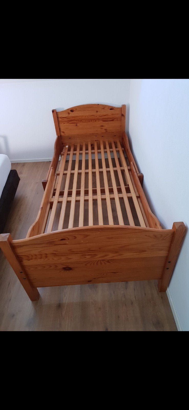 Houten Uitschuifbed 90×200 cm, Kinderbed, Lattenbodem, Ophalen of Verzenden, Gebruikt, Lattenbodem