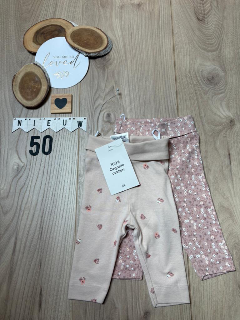 Baby meisje setje 2x broekjes beige roze h&m maat 50, Kinderen en Baby's, Babykleding | Maat 50, Ophalen of Verzenden, Nieuw, Meisje