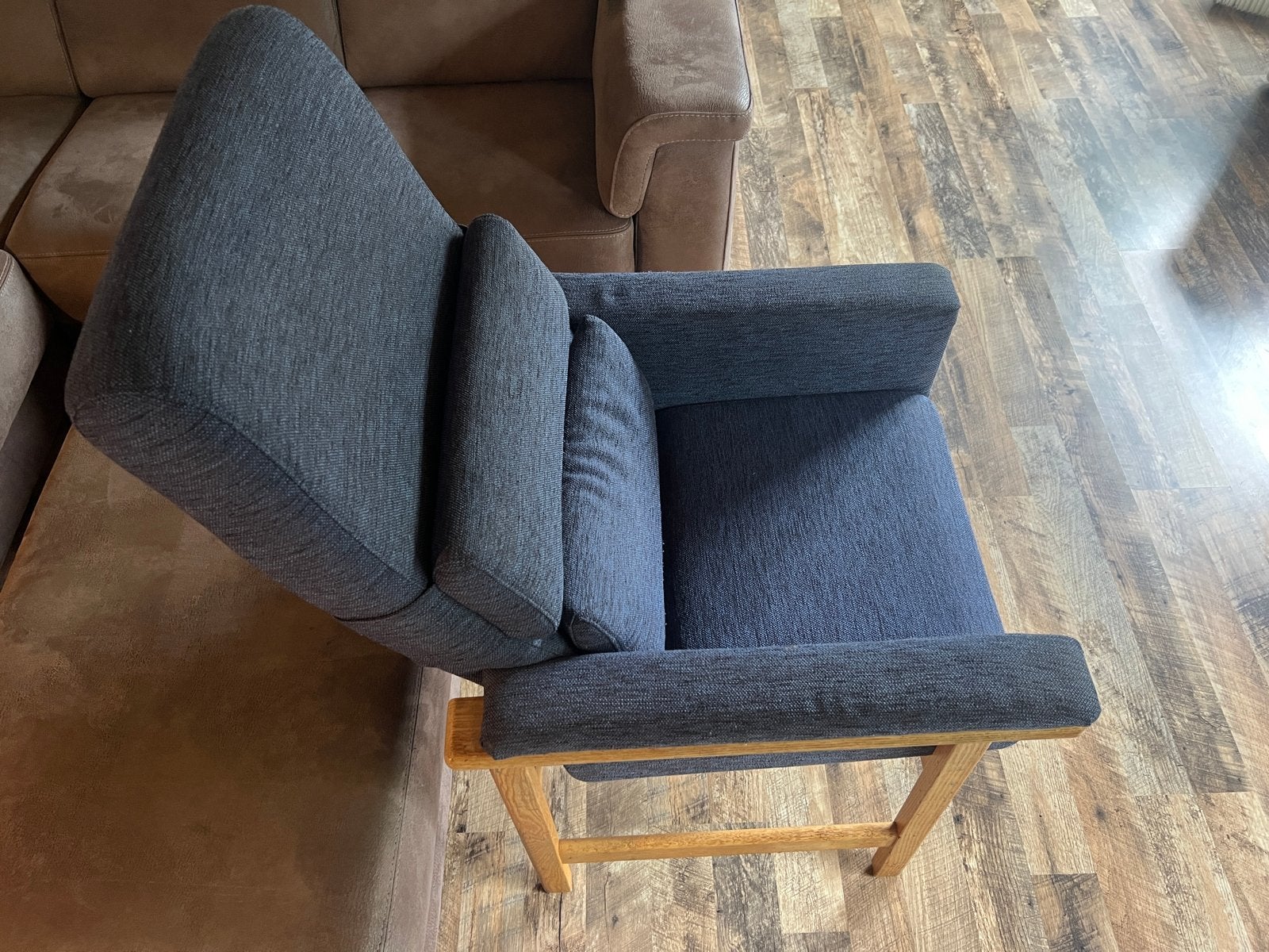 Vintage Deense fauteuil, van het merk Hong Stole, Huis en Inrichting, Stoelen, Blauw, Midcentury Deens 70/80, Ophalen of Verzenden