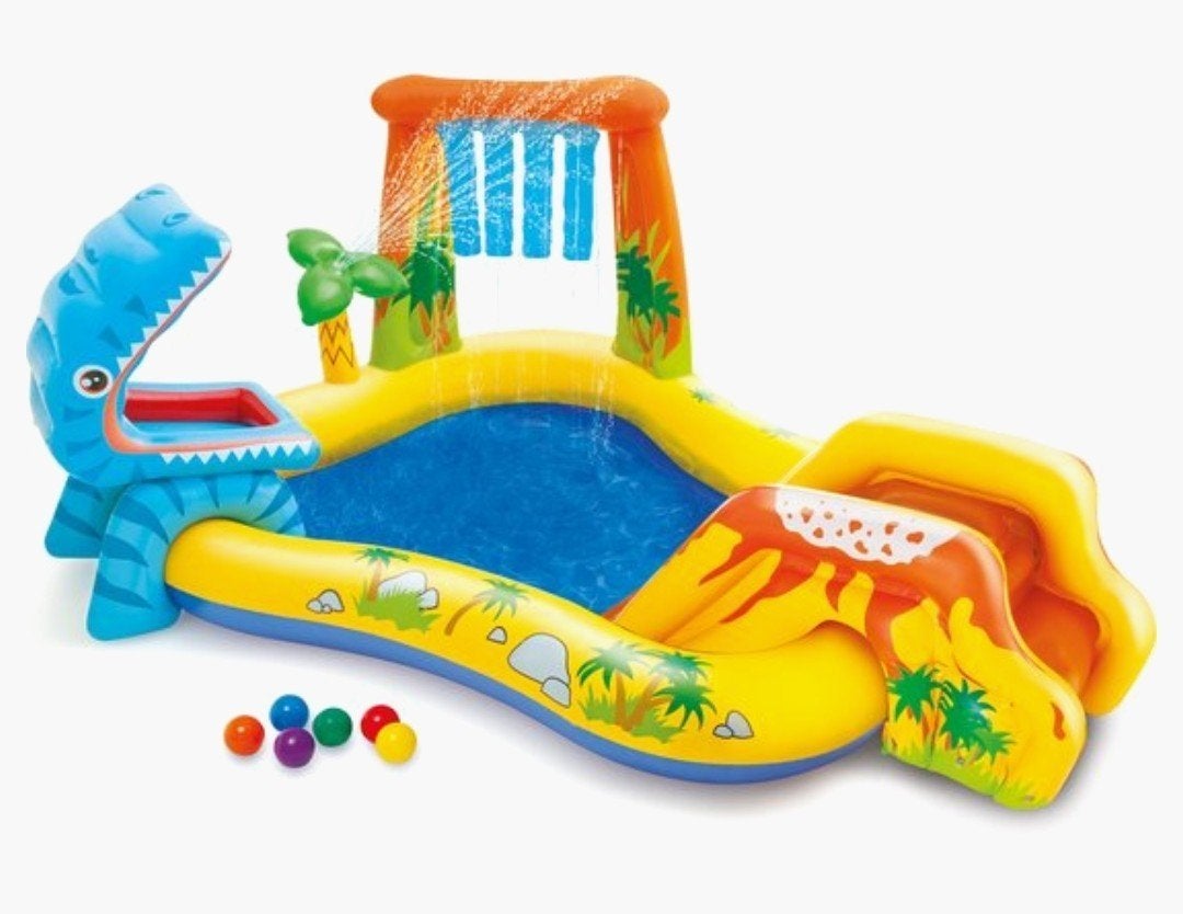Intex dinosaur opblaaszwembad met glijbaan 249x191x109, Ophalen, Minder dan 200 cm, 80 tot 120 cm