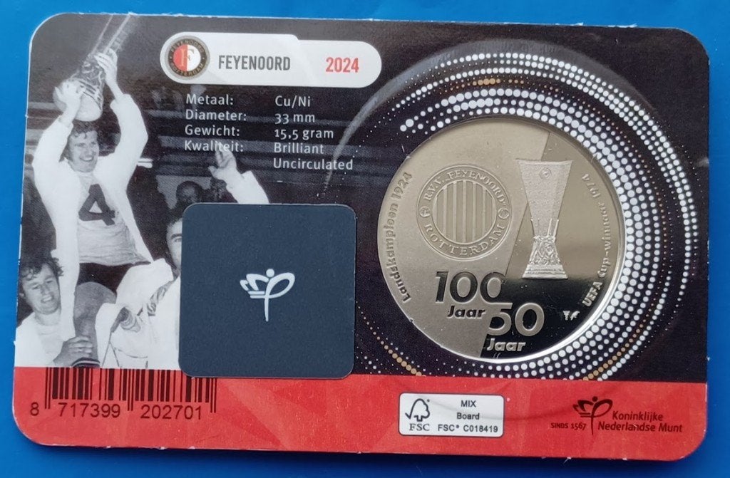 Nederland 2024 Feyenoord penning coincard + NFT, Verzenden, Overige materialen, Nederland