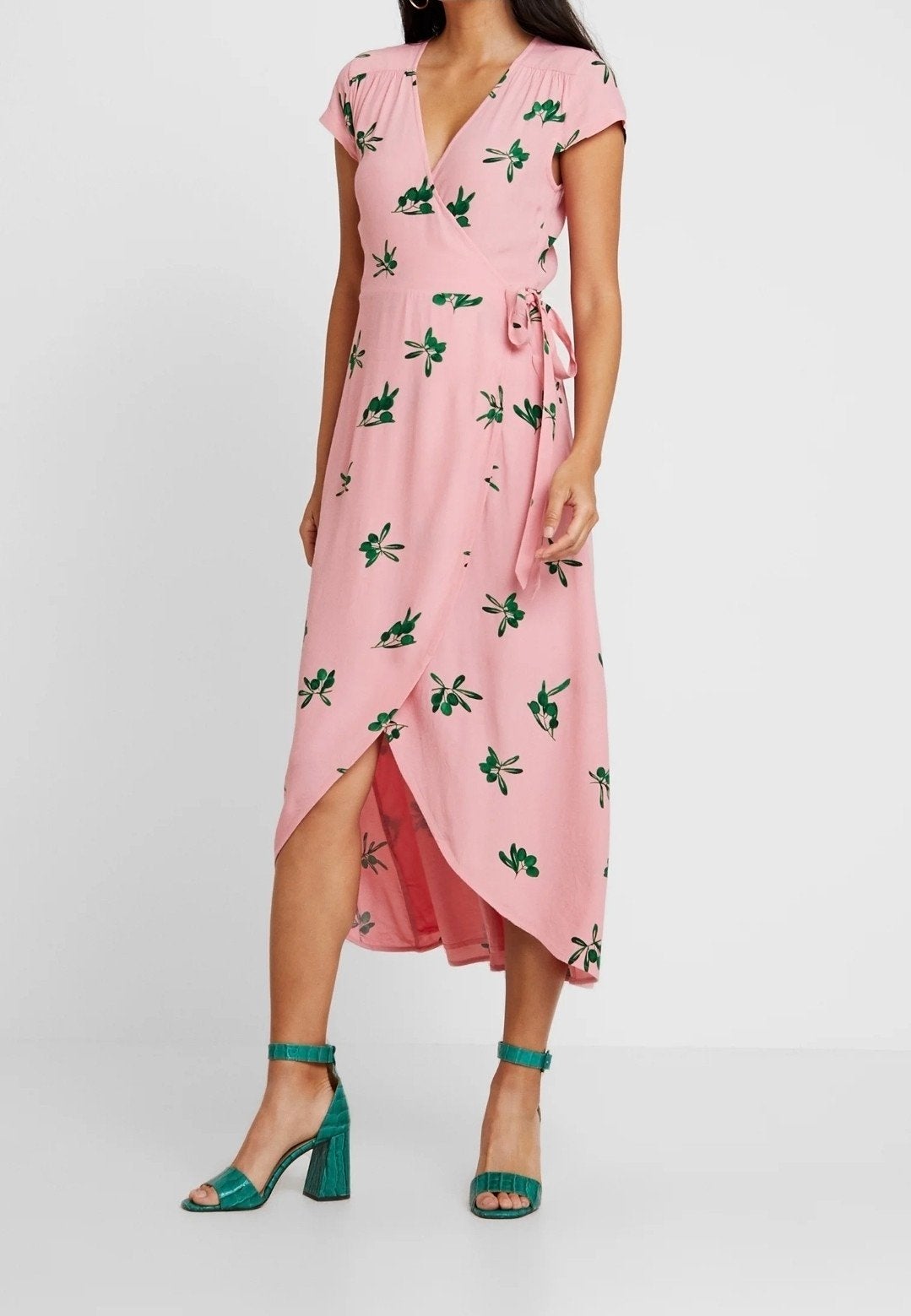 Fabienne chapot jurk M roze met groene olijven en bladeren, Maat 38/40 (M), Ophalen of Verzenden, Fabienne Chapot, Roze