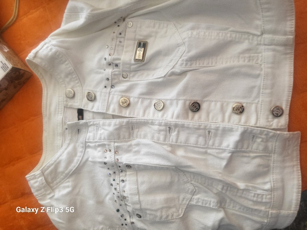 Roberto Cavalli  witte jeans jas, Maat 38/40 (M), Wit, Ophalen of Verzenden, Onbekend