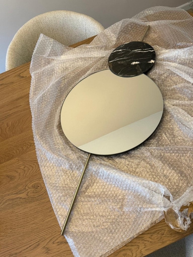 La Redoute AM.PM Opanax wandspiegel – zwart marmer & goud, Ophalen, Minder dan 50 cm, Rond, Zo goed als nieuw