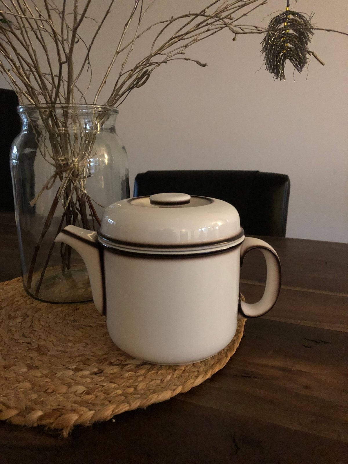 💝 Vintage THOMAS SCANDIC SHADOW theepot wit bruin, Overige merken, Overige typen, Ophalen of Verzenden, Zo goed als nieuw