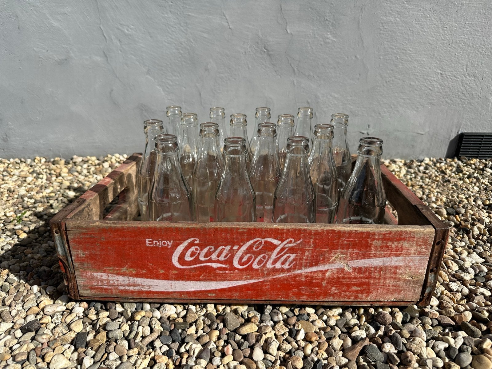 vintage Coca-Cola houten krat met flessen uit 1973, Ophalen