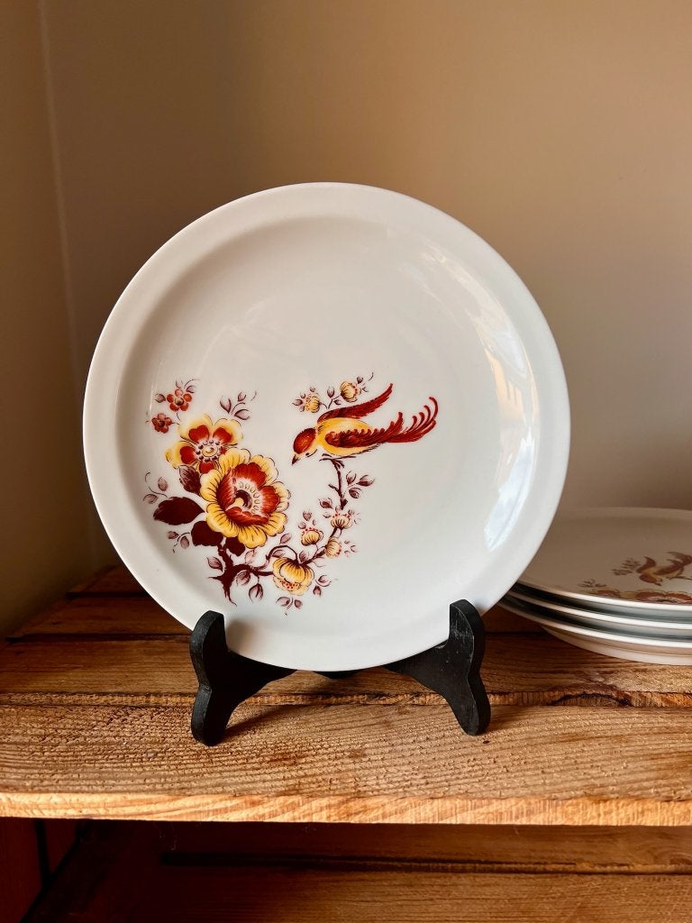 Set van 4 dessertbordjes Bareuther retro servies vogeltje, Antiek en Kunst, Verzenden