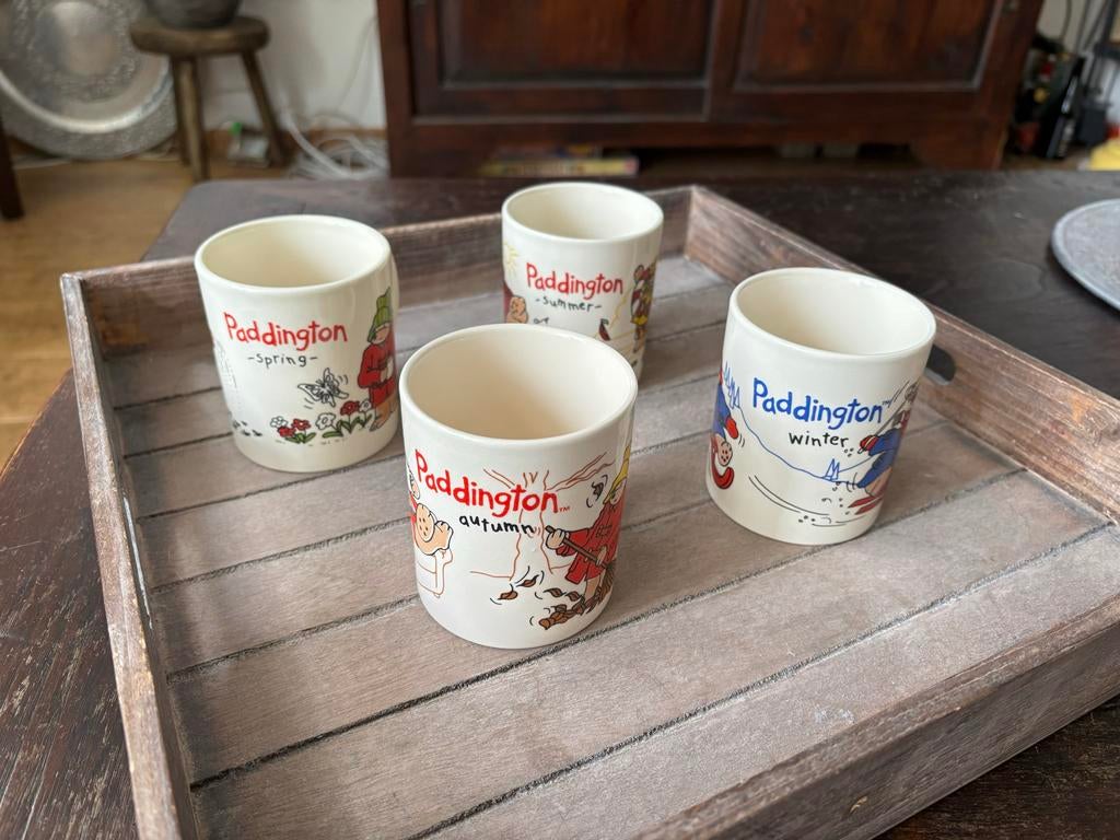 6 mooie vintage DE mokken en theelepels Beertje Paddington, Ophalen, Keramiek, Nieuw, Overige stijlen