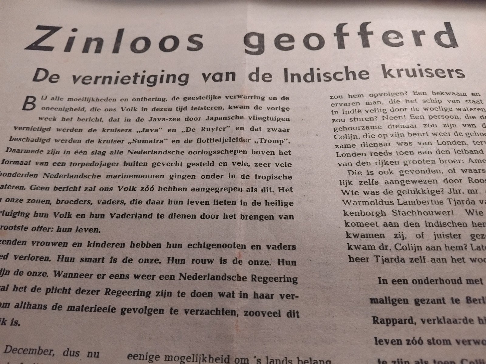 Zinloos geofferd - Krantenpamflet WOII (1942), Ophalen of Verzenden, 1940 tot 1960, Nederland, Knipsel(s)