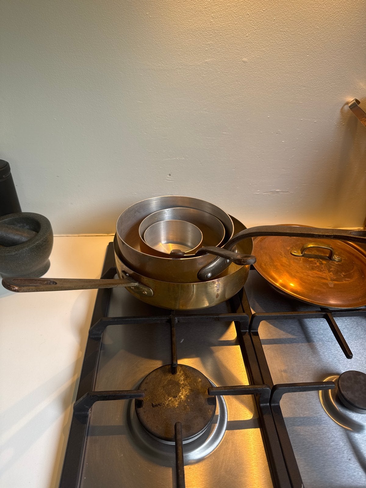 Koperen pannenset: (Maggi, Portugees) & Steelpannen (Frans), Ophalen, Pannenset, Overige merken, Koper