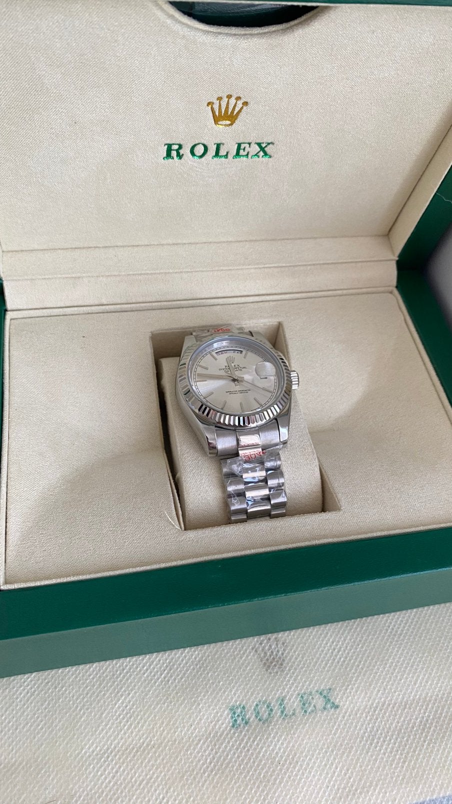Rolex Day-Date Zilver, Ophalen of Verzenden, Nieuw, Staal, Rolex