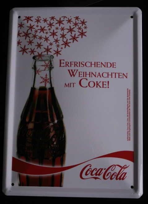 Metalen Coca Cola plaatje met Duitse kerstwens Coca-Cola, Ophalen of Verzenden, Nieuw, Gebruiksvoorwerp
