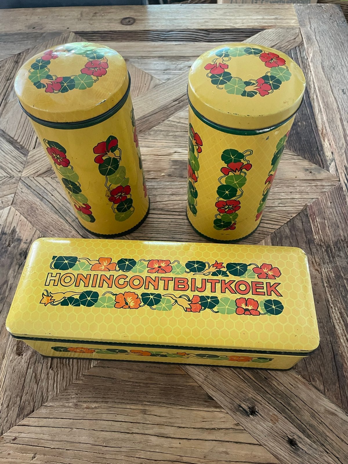 Vintage Verkade Honingontbijtkoek Blikken Set, Ophalen of Verzenden