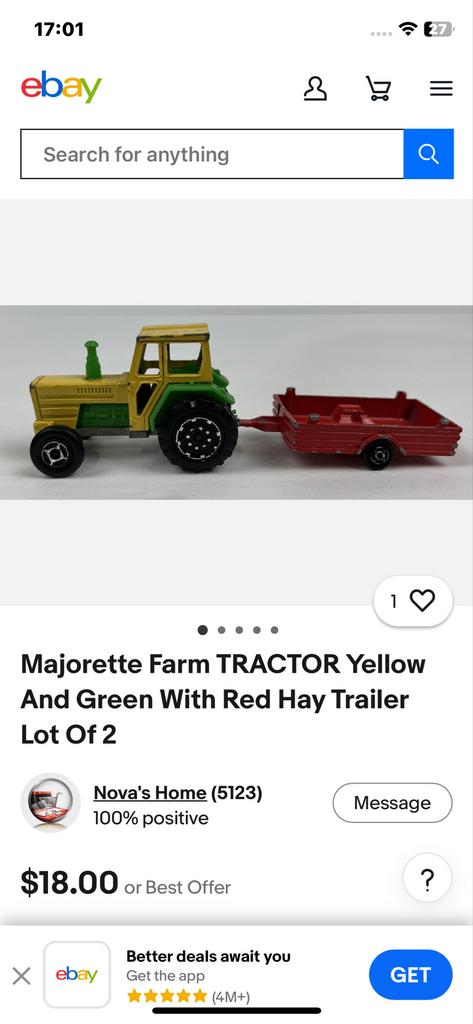 Majorette Tractor met aanhanger - Geel/Groen met Rood, Overige merken, Gebruikt, 1:50 of kleiner, Overige typen