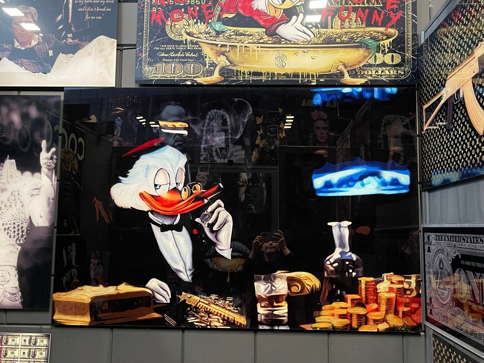 Rijke Dagobert Duck  - plexyglas Schilderij 150x100cm, Print, Overige materialen, Stripfiguren/cartoons, Gelakt/vernis