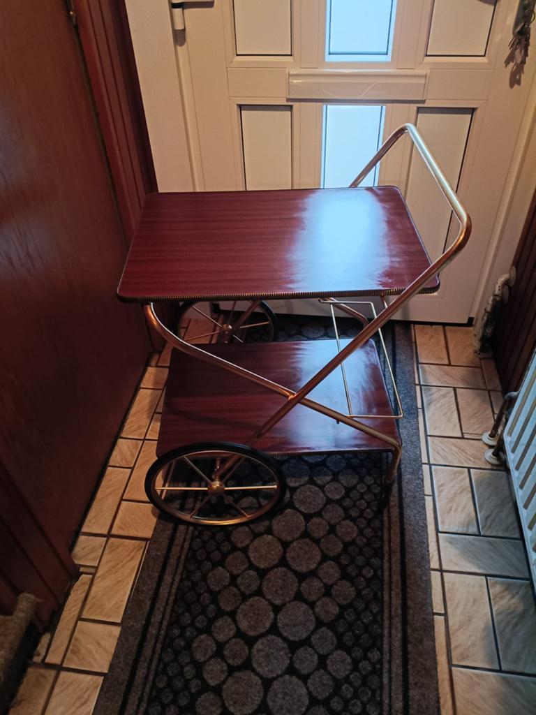 Vintage Theewagen hout met goudkleur, Ophalen