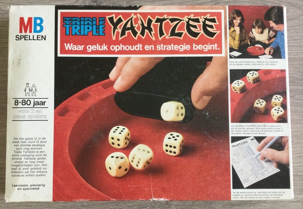 Triple Yahtzee Bordspel -No-1- MB Spellen (Vintage), Een of twee spelers, Ophalen of Verzenden, Gebruikt, MB Spellen