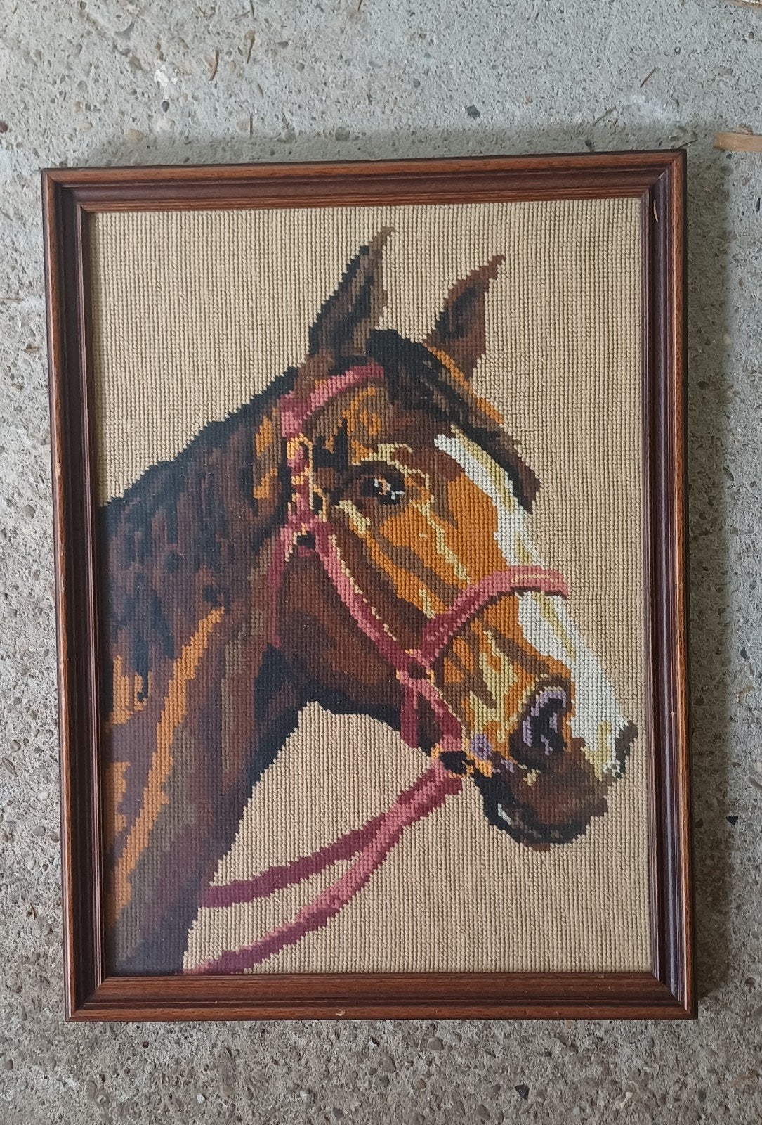 Mooi vintage afbeelding borduur schilderij paard, Ophalen of Verzenden, Schilderij, Minder dan 50 cm