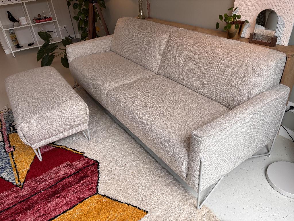 Rom1961 Miller bank + hocker | Japandi | Scandinavisch, Ophalen, Driepersoons, 75 tot 100 cm, Japandi Scandinavisch minimalistisch design bank crème beige