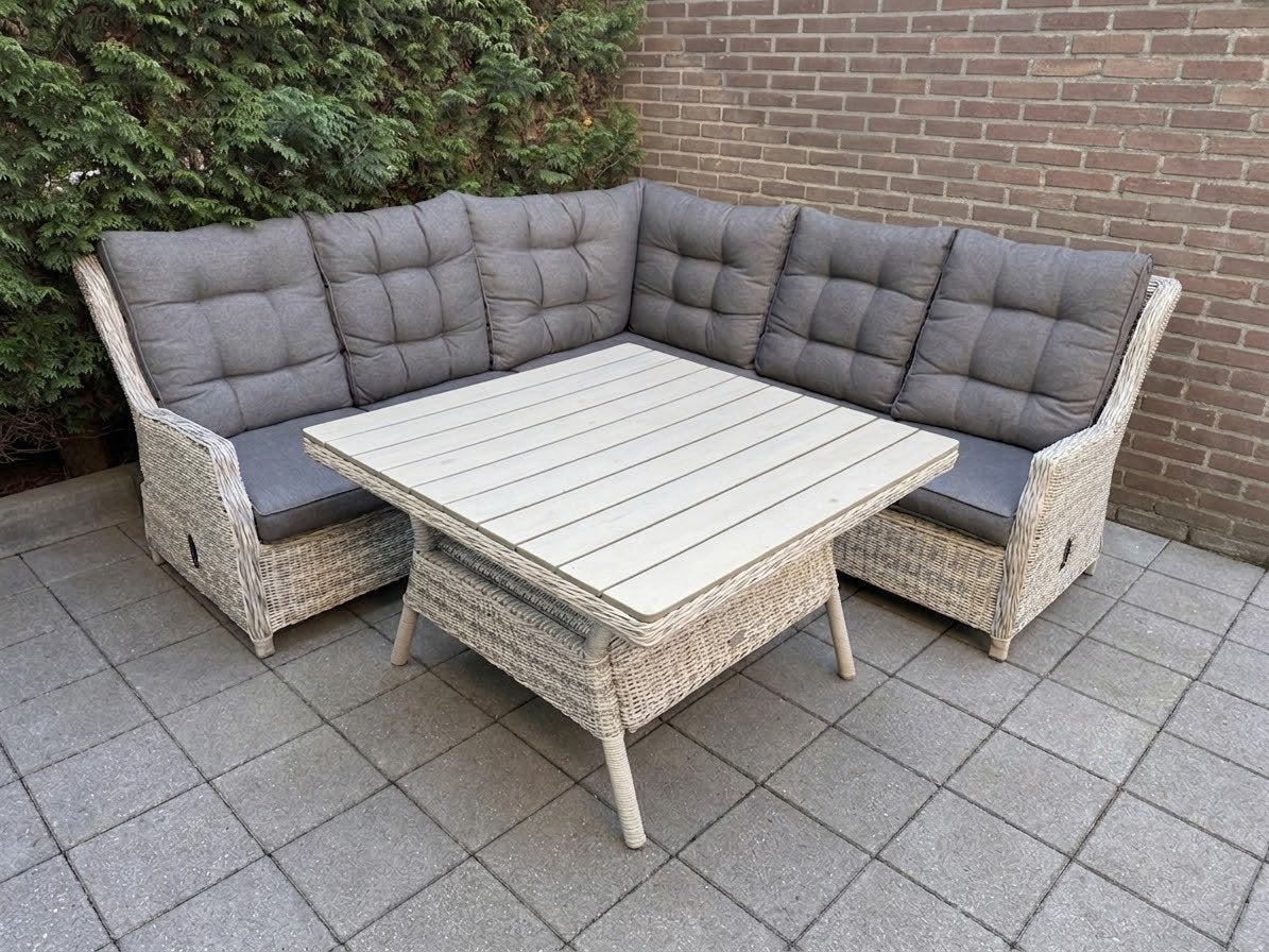 Prachtige wicker tuinset met verstelbare rugleuningen, Tuin en Terras, Ophalen, 5 zitplaatsen, Zo goed als nieuw, Loungeset