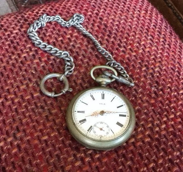 Antieke Zakhorloge aan Ketting - Zilver?, Ophalen of Verzenden, Staal, Overige merken, Met ketting