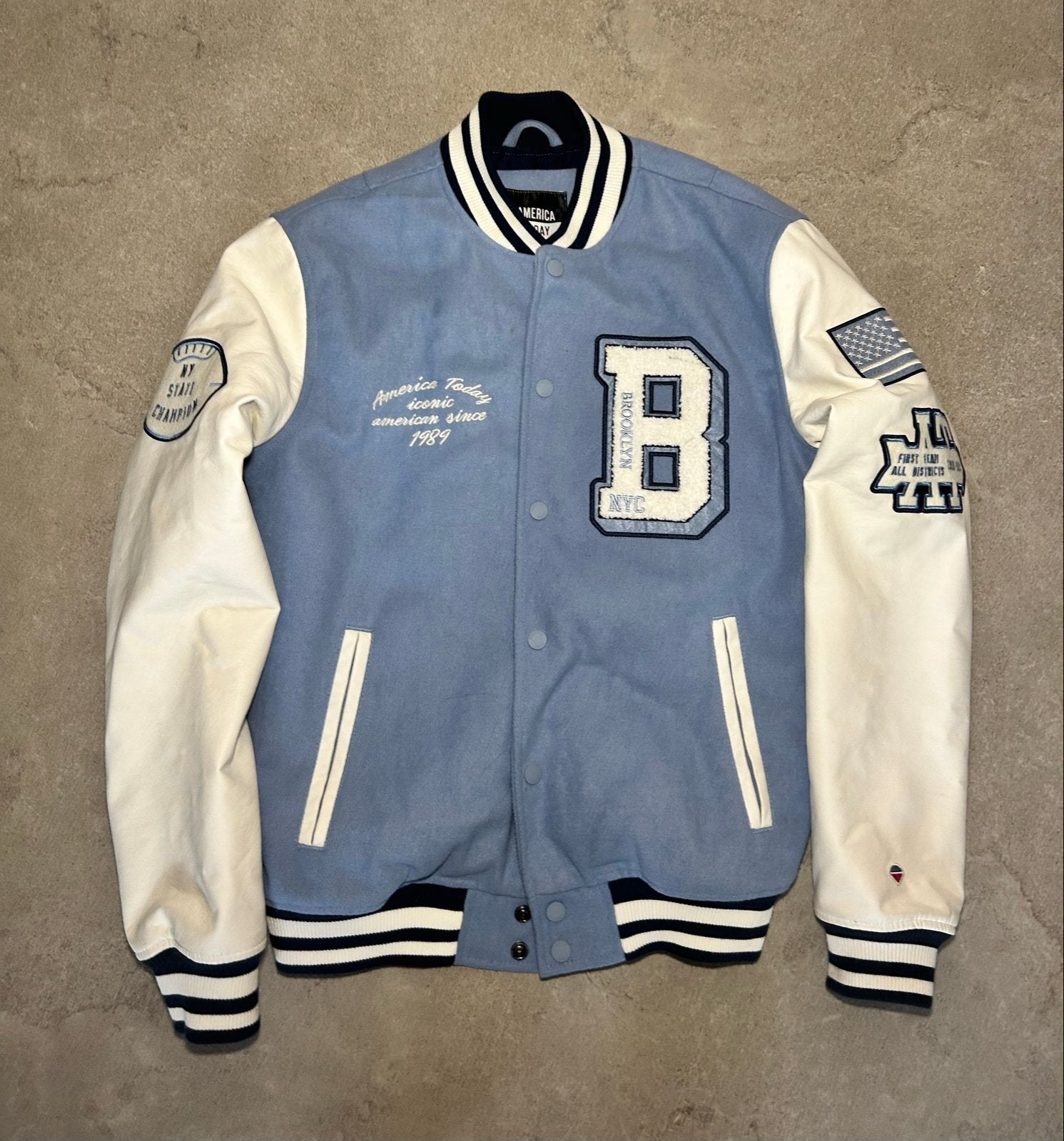 America Today Varsity Jacket, Ophalen of Verzenden, Gedragen, Maat 46 (S) of kleiner, Blauw