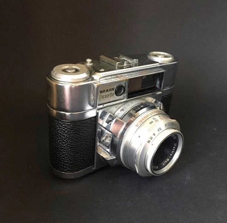 Vintage fototoestel, camera: braun paxette met twee lenzen, Gebruikt, ., Compact, Ophalen of Verzenden
