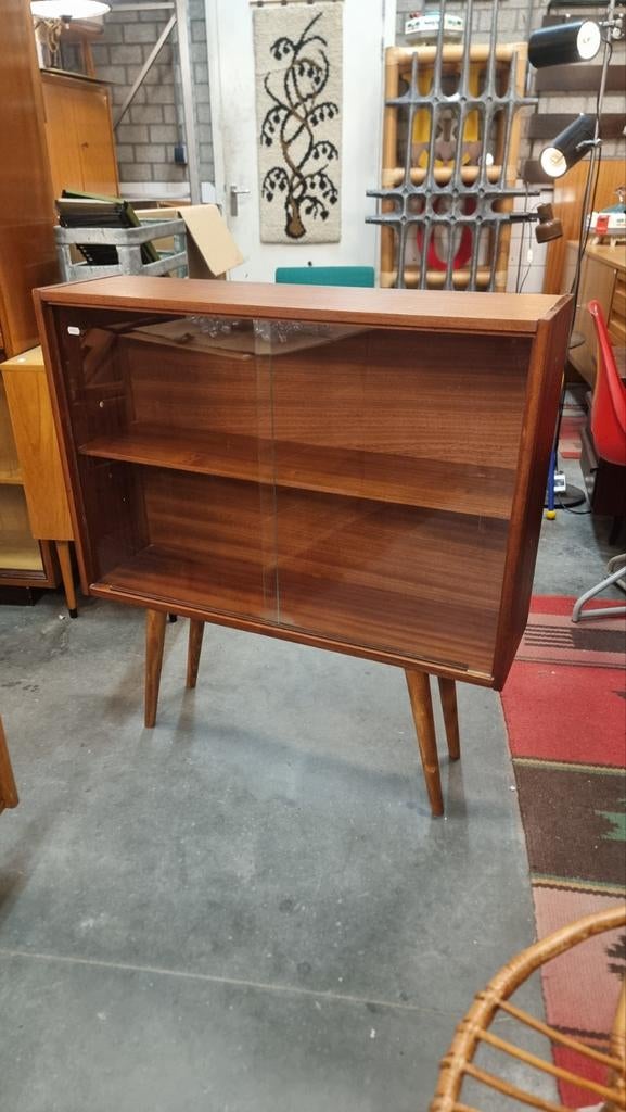 Vintage vitrine teak jaren 60, Gebruikt, ,, Ophalen of Verzenden, ,