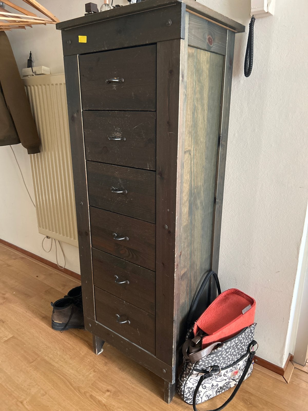 Houten ladekast met 5 laden - Donkerbruin, Ophalen, Minder dan 50 cm, Gebruikt, 5 laden of meer