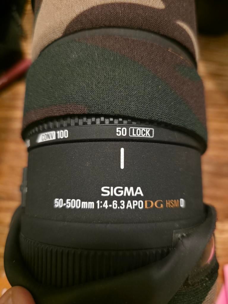 Sigma 50-500mm lens met UV filter en camouflage, Audio, Tv en Foto, Fotografie | Lenzen en Objectieven, Ophalen of Verzenden, Gebruikt