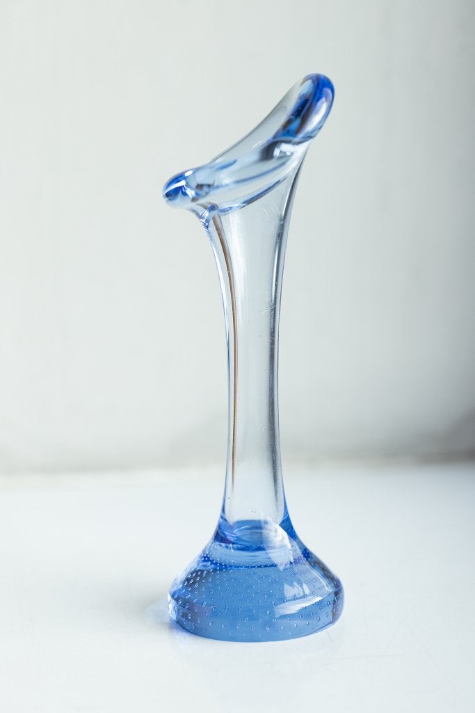 Vintage Aseda Golden Crown Glasbruck blauw glazen vaas, Ophalen of Verzenden