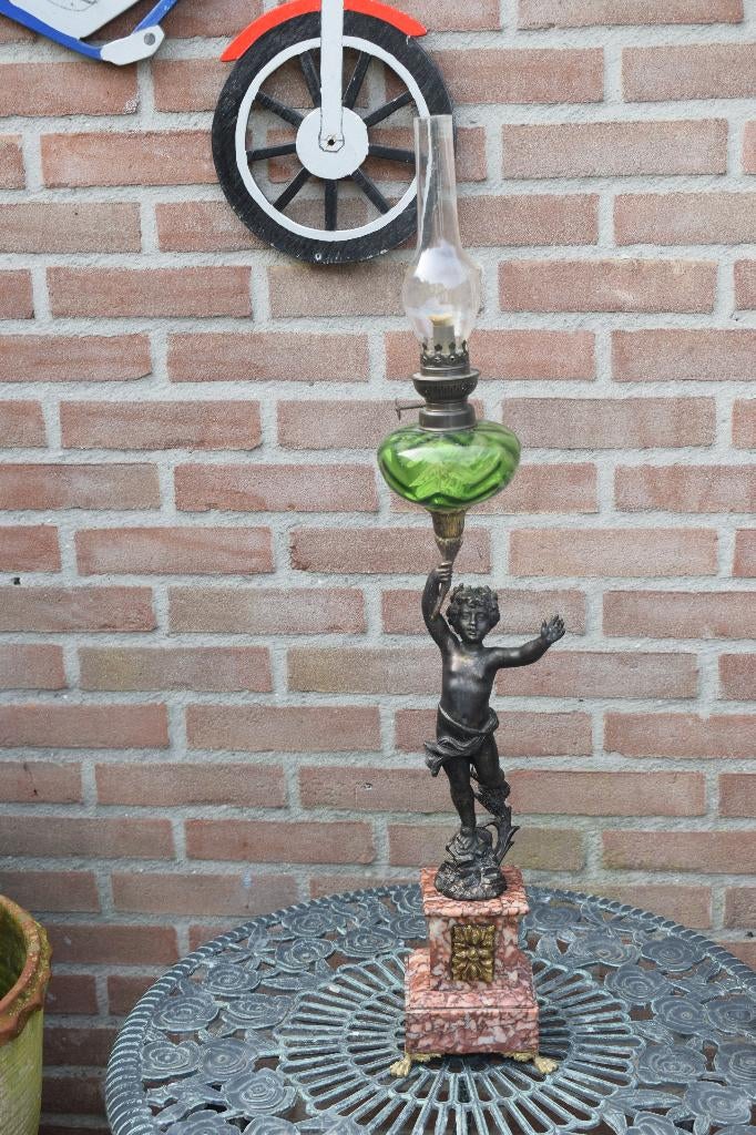 brons beeld met olielamp, Antiek en Kunst, Ophalen of Verzenden