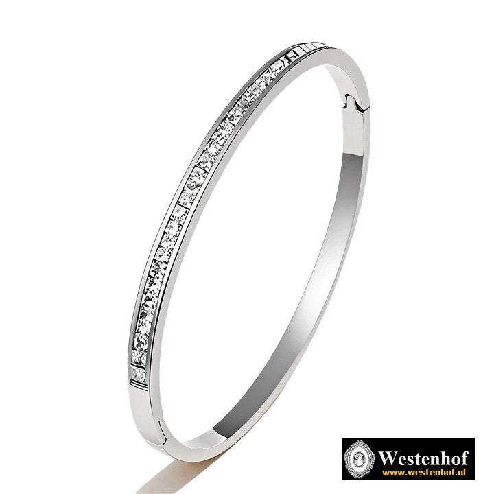 Dames armband zilver bangle met kristal, Met kristal, Overige materialen, Verzenden, Nieuw