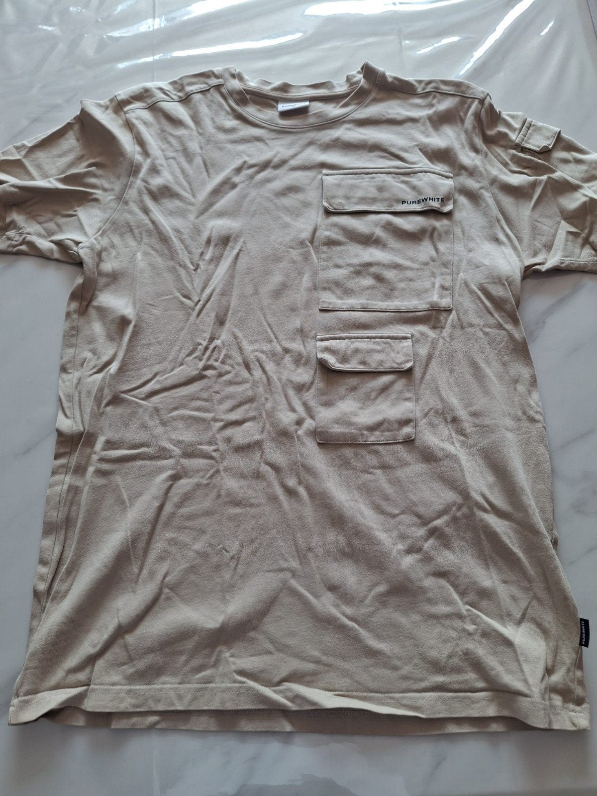 Purewhite Utility T-shirt Beige met Zakken - Maat M, Kleding | Heren, T-shirts, Maat 48/50 (M), Beige, Ophalen of Verzenden, Gedragen