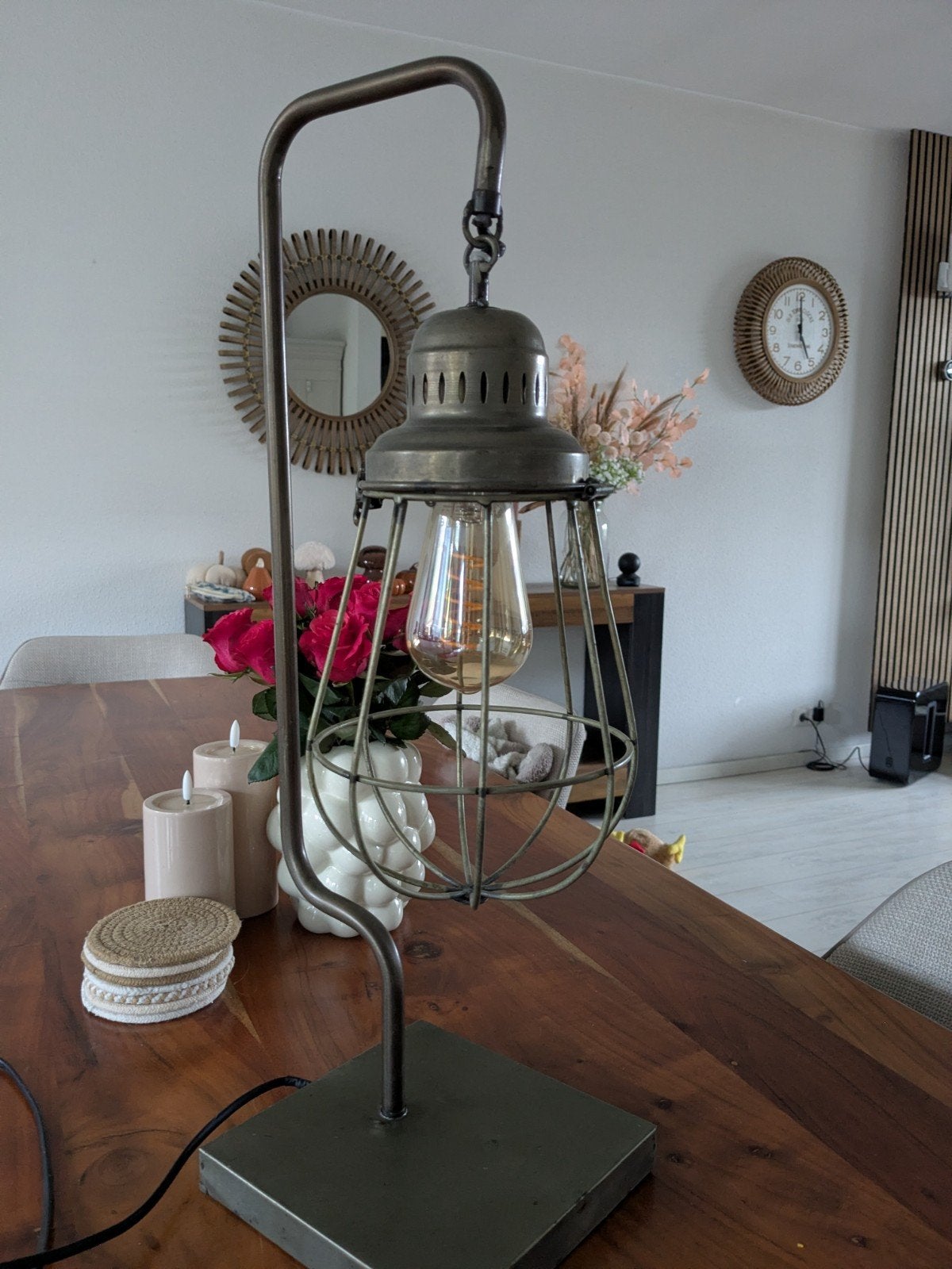 Industriële Tafellamp - Stoer en Sfeervol, Huis en Inrichting, Ophalen, Gebruikt, Goud, E27 (groot)