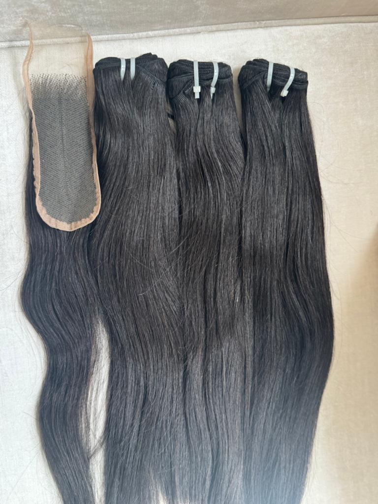 Vietnamese haar 3x 24” met Closure 18” (2x5) nieuw!, Ophalen of Verzenden, Nieuw, Pruik of Haarverlenging