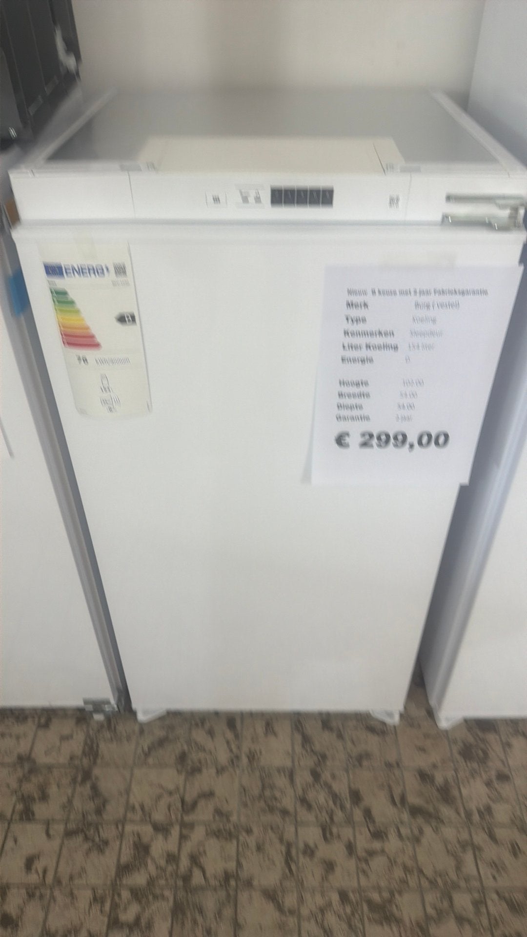 Inbouw koelkast 102 nis maat sleepdeur nieuw, Witgoed en Apparatuur, 150 tot 200 liter, Vestel, Zonder vriesvak, Nieuw