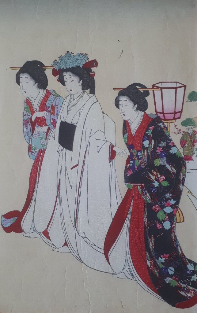 Japanse Houtblok Prent Chikanobu Bruid Huwelijk 1893, Verzenden, Overige typen, Overige materialen, Japan